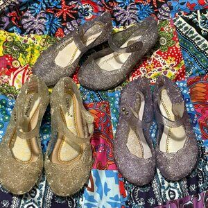 3 pairs Glitter Jelly Frozen Princess Shiny Crystal Velcro Sandals Girls Shoes